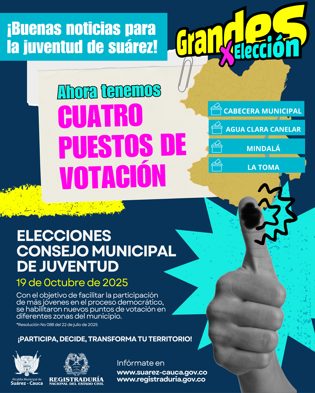 Suárez contará con cuatro puestos de votación para las elecciones del Consejo Municipal de Juventud Suárez contará con cuatro puestos de votación para las elecciones del Consejo Municipal de Juventud